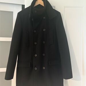 Men's ALL SAINTS Black Double-Breasted PEACoat HIGH FUNNEL NECK
